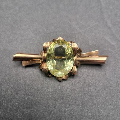 Antique T.Y.L. 14k Gold (585) Yellow Sapphire Brooch 8.8gr