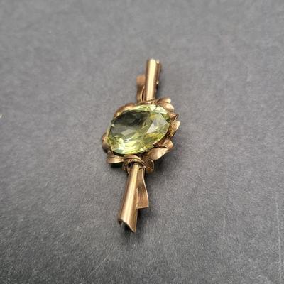 Antique T.Y.L. 14k Gold (585) Yellow Sapphire Brooch 8.8gr