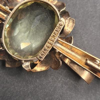 Antique T.Y.L. 14k Gold (585) Yellow Sapphire Brooch 8.8gr