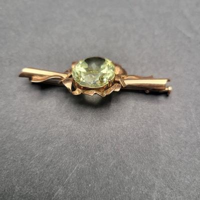 Antique T.Y.L. 14k Gold (585) Yellow Sapphire Brooch 8.8gr