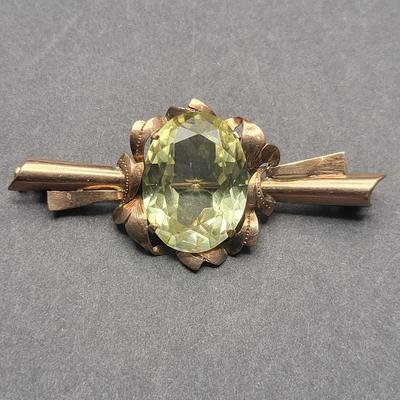 Antique T.Y.L. 14k Gold (585) Yellow Sapphire Brooch 8.8gr