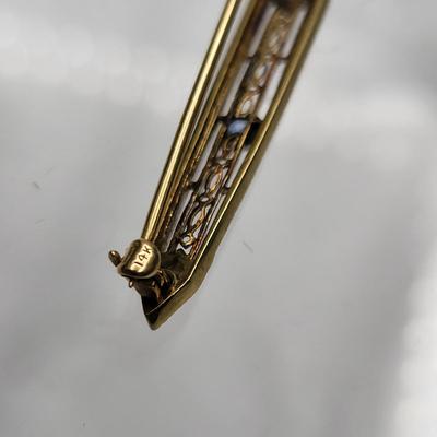 14k Gold & Blue Sapphire Antique Bar Pin 3.9gr