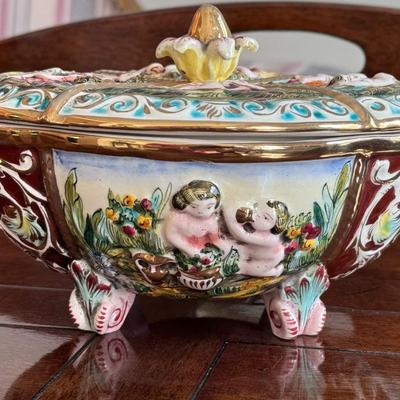 Vintage Footed Capodimonte Candy Dish w/ Lid No. 3161 Italy