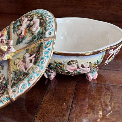 Vintage Footed Capodimonte Candy Dish w/ Lid No. 3161 Italy