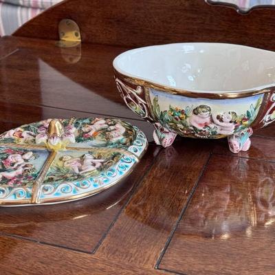 Vintage Footed Capodimonte Candy Dish w/ Lid No. 3161 Italy