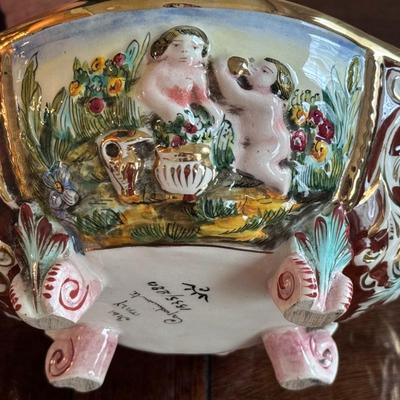 Vintage Footed Capodimonte Candy Dish w/ Lid No. 3161 Italy