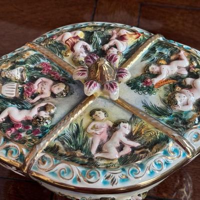 Vintage Footed Capodimonte Candy Dish w/ Lid No. 3161 Italy
