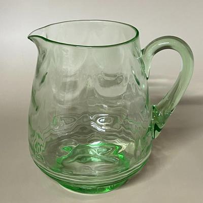 1920s Whitefriars England Depression Striated Green Uranium 2 Qt Glass Pitcher