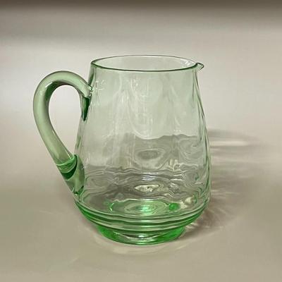 1920s Whitefriars England Depression Striated Green Uranium 2 Qt Glass Pitcher