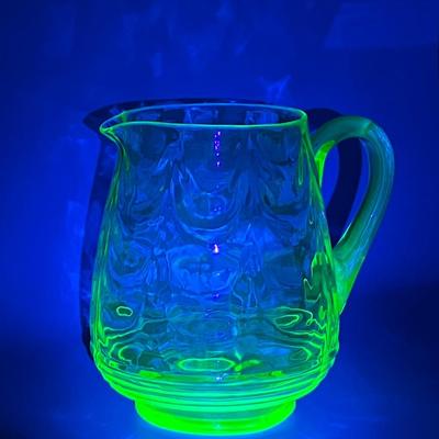1920s Whitefriars England Depression Striated Green Uranium 2 Qt Glass Pitcher