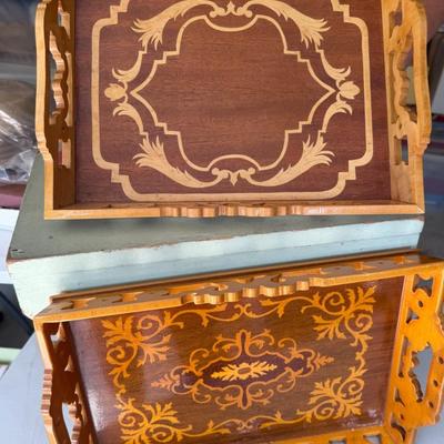 European Inlaid Wood Trays