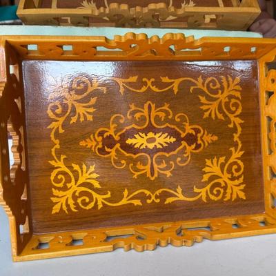 European Inlaid Wood Trays