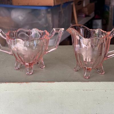 Pink Glass Cream and Sugar Set
