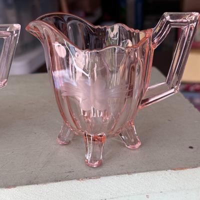 Pink Glass Cream and Sugar Set