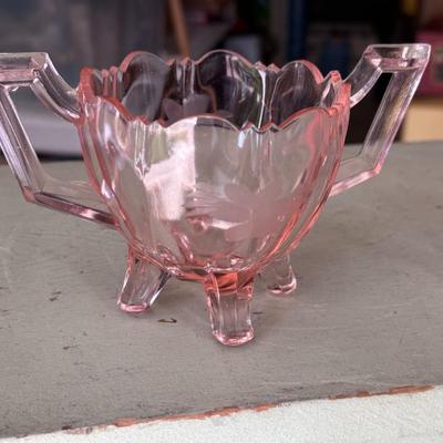 Pink Glass Cream and Sugar Set