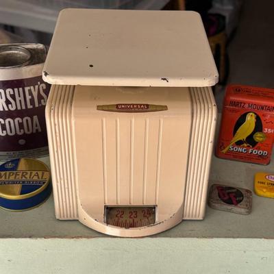 Vintage Universal Kitchen Scale and Tins Lot