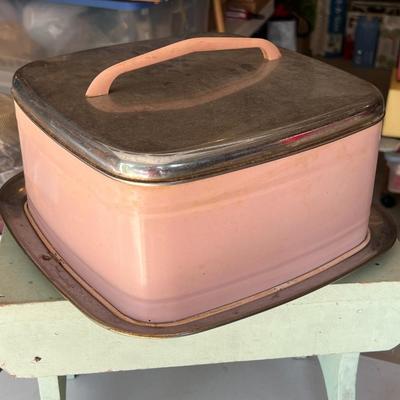 Mid-Century Pink & Chrome Beauty Ware Square Cake Carrier