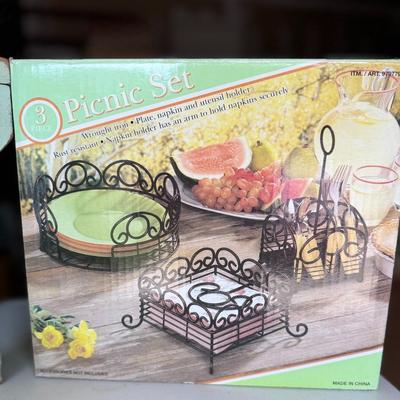 Picnic Set 3-Piece and Metal Holders Lot