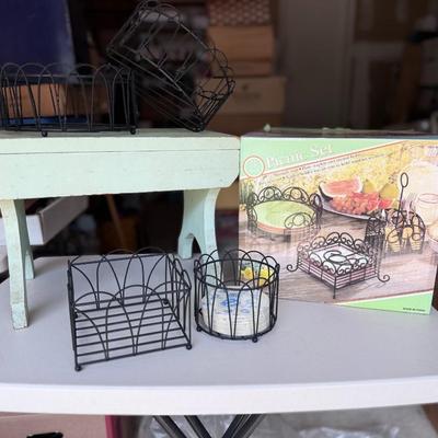 Picnic Set 3-Piece and Metal Holders Lot