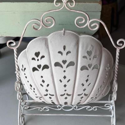 European Inlaid Wood Trays with White Metal Clam Tray
