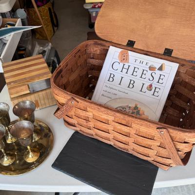 Picnic Basket and Silver 5-Piece Wine Set Lot