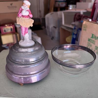Musical Trinket Container and Silver Rimmed Glass Bowl