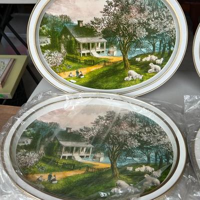 Vintage Currier and Ives Oval Tin Trays- 6 of each design (12 total)