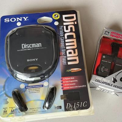 Sony Discman and GE FM Stereo Headphone Radio