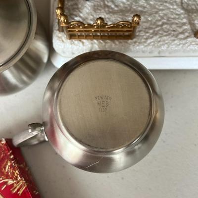 Misc Holiday Lot w/ Pewter Cream and Sugar Set