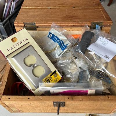 Wood Box w/ Assorted Drawer Pulls, Outlet Covers, etc.