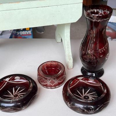 Czech Republic Ruby Cut to Clear Vintage Glass Lot