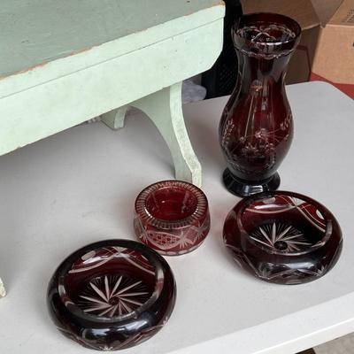 Czech Republic Ruby Cut to Clear Vintage Glass Lot