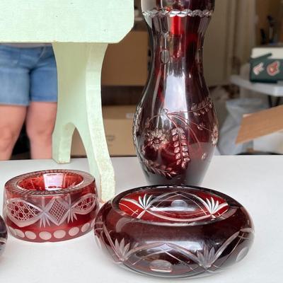 Czech Republic Ruby Cut to Clear Vintage Glass Lot