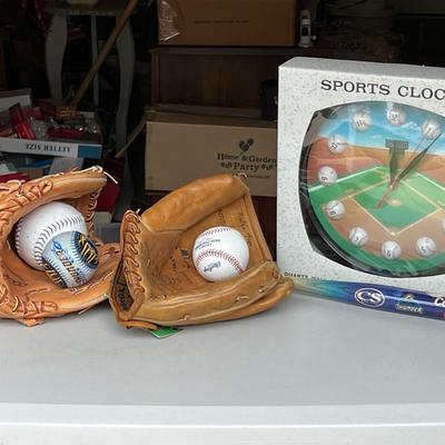 Baseball Gloves and Clock Lot