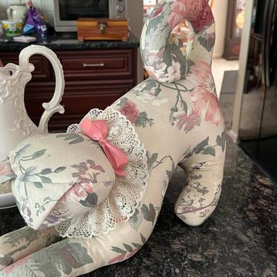 Hand Painted Wooden Shoe Stretcher, Floral Cat, and Decorative Water Pitcher Set