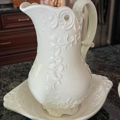 Hand Painted Wooden Shoe Stretcher, Floral Cat, and Decorative Water Pitcher Set