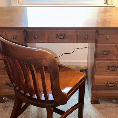 Wood Desk w/ Sikes Solid Wood Office Chair