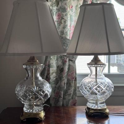 Vintage Cut Crystal and Brass Table Lamps- Set of 2