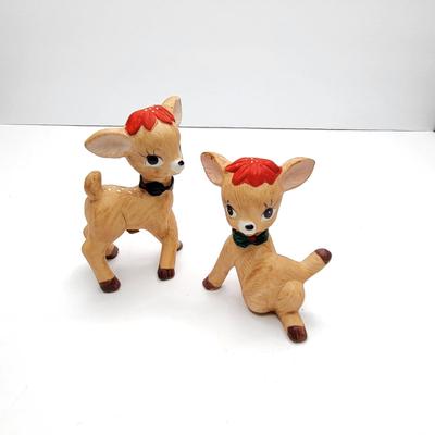 Vintage Posing Porcelain Christmas Deer Figures