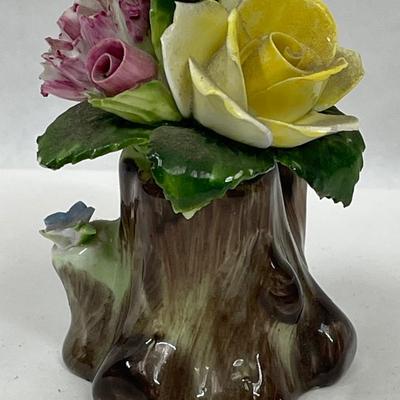 Vintage Petite Porcelain Adderley Floral Bone China Flower Bouquet Made In England Pink Yellow Tree