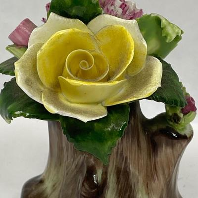 Vintage Petite Porcelain Adderley Floral Bone China Flower Bouquet Made In England Pink Yellow Tree