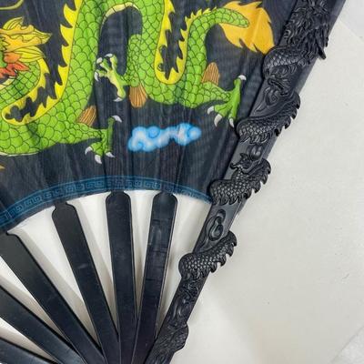 Vintage Green Dragon Folding Hand Fan