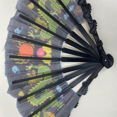 Vintage Green Dragon Folding Hand Fan