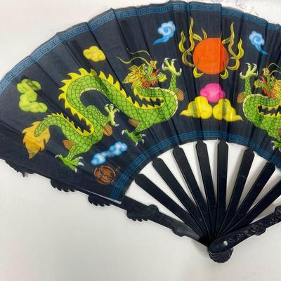Vintage Green Dragon Folding Hand Fan