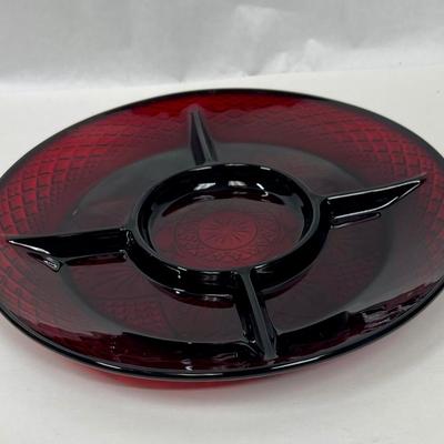 Ruby Red Divided Plate 10" dia. Pressed Glass