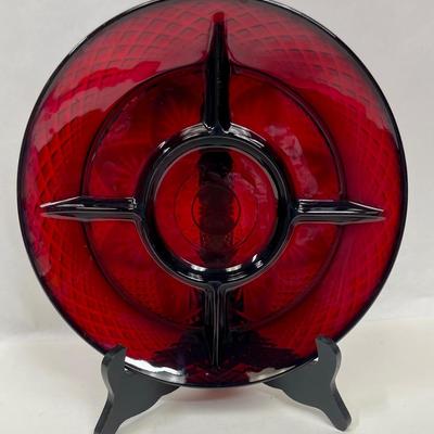 Ruby Red Divided Plate 10" dia. Pressed Glass