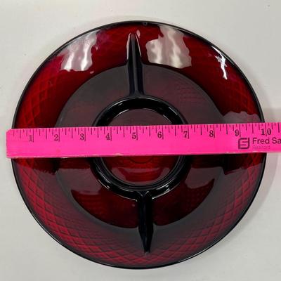 Ruby Red Divided Plate 10" dia. Pressed Glass
