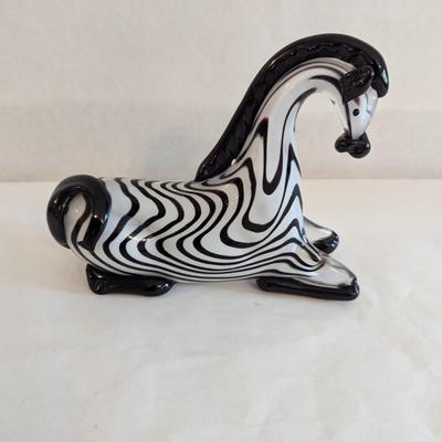 Zebra Hand Blown Glass Art Statue Figurine