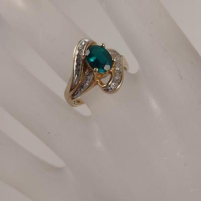 10 Karat Yellow Gold Emerald and Diamond Ring- Size 7 1/2- Approx Total Weight 4.1 Grams (#54)