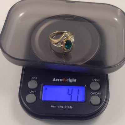 10 Karat Yellow Gold Emerald and Diamond Ring- Size 7 1/2- Approx Total Weight 4.1 Grams (#54)